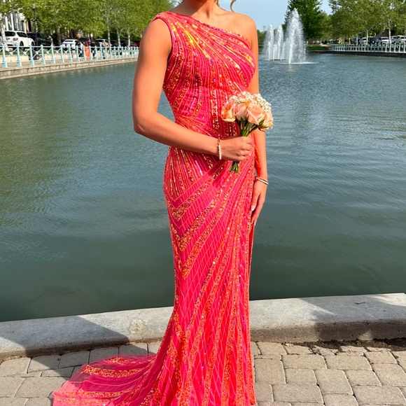 Prom Dress - Ashley Lauren (Neon Coral) - Picture 1 of 6